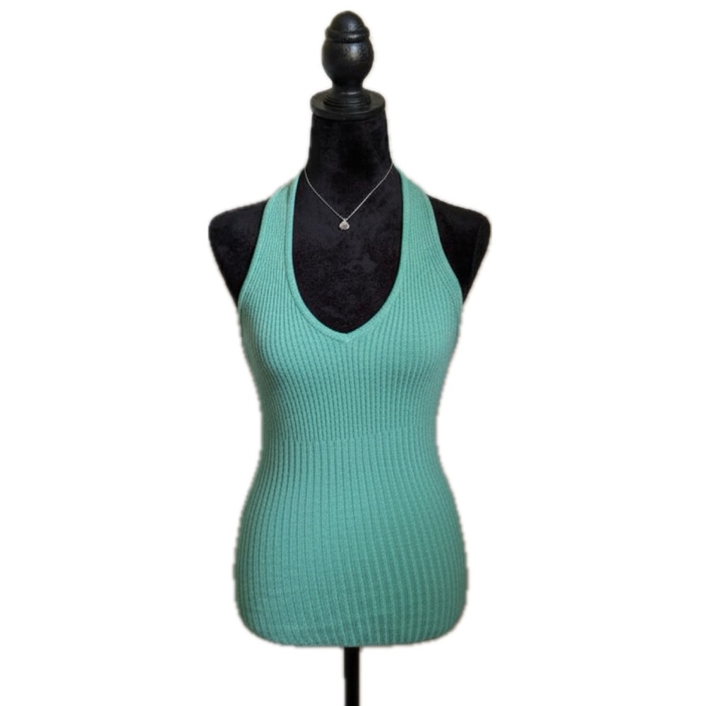 RARE Y2K Vintage Bebe Light Blue/Sea Foam Green Sparkle Ribbed Tank